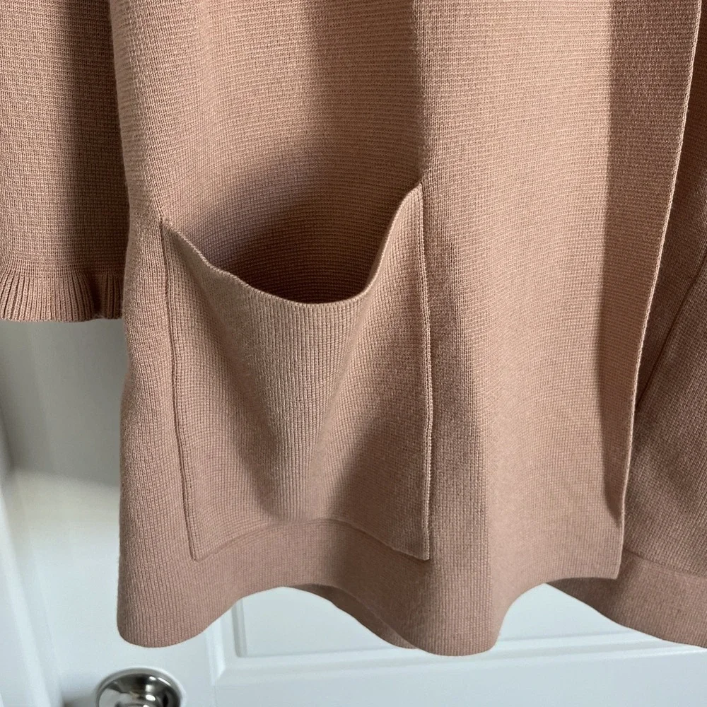 Kate Spade Long Knit Open Cardigan Blazer Sweater XL Ruffle Sleeve Classic Beige
